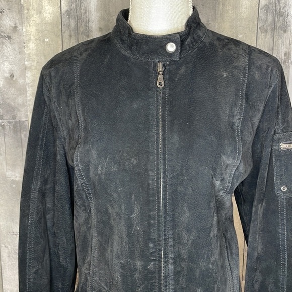 I.E. Relaxed brand black suede leather jacket. Two pockets. Front zip. Large‎ - Picture 2 of 13